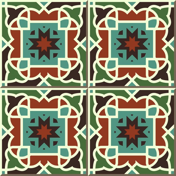 Vintage seamless wall tiles of square curve outline geometry, Moroccan, Portuguese. — Stock Vector