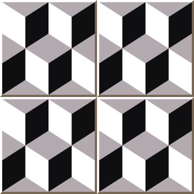 Vintage seamless wall tiles of cubic square, Moroccan, Portuguese.