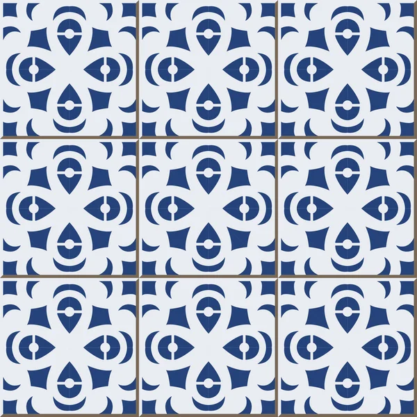 Vintage seamless wall tiles of water drop geometry, Moroccan, Portuguese. — Stockový vektor