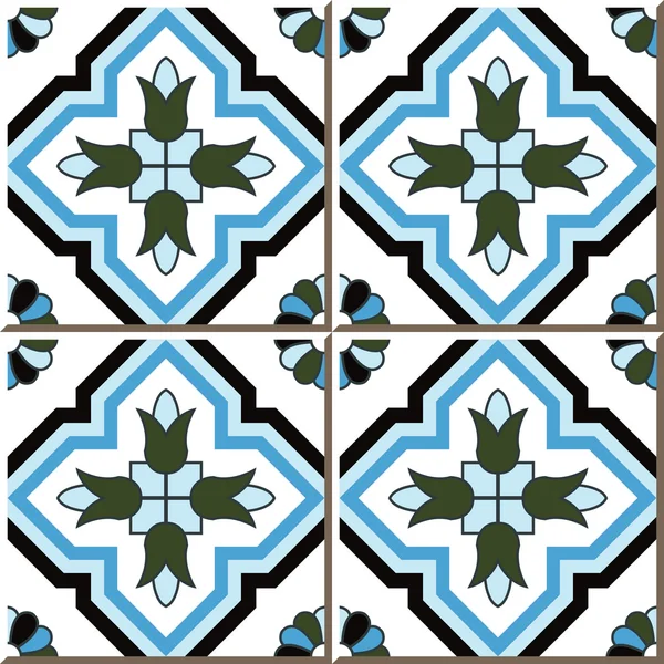 Vintage seamless wall tiles of cross blue flower, Moroccan, Portuguese. — Stock Vector