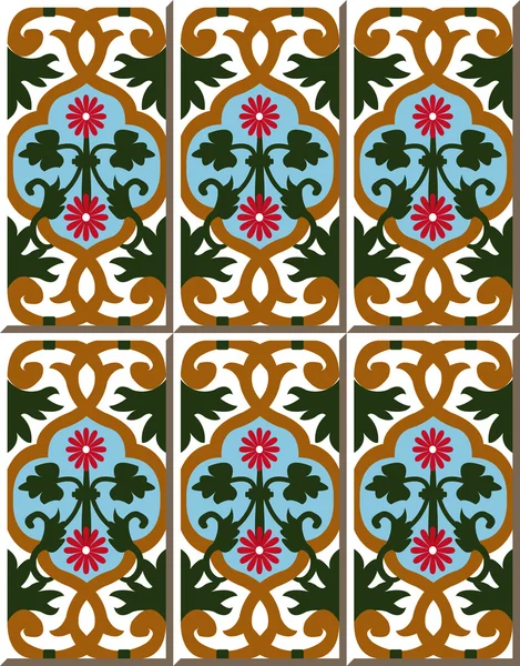 Винтажные безseamless плитки стен из спирального круглого красного цветка, марокканский, португальский . — стоковый вектор