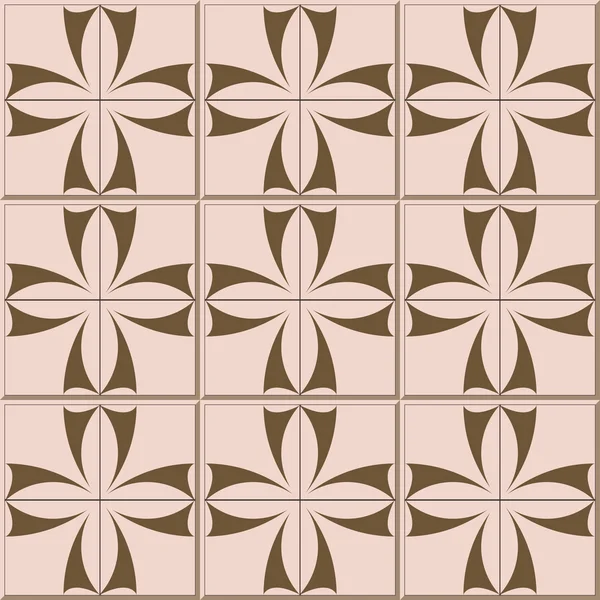 Vintage seamless wall tiles of brown curve cross, Moroccan, Portuguese. — Stock vektor