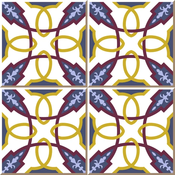 Vintage seamless wall tiles of round curve frame cross, Moroccan, Portuguese. — Stock vektor