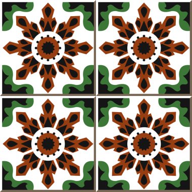 Vintage seamless wall tiles of crystal flower kaleidoscope, Moroccan, Portuguese.