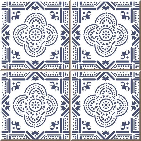Telhas de parede sem costura vintage de linha azul cruz redonda, marroquino, Português . — Vetor de Stock