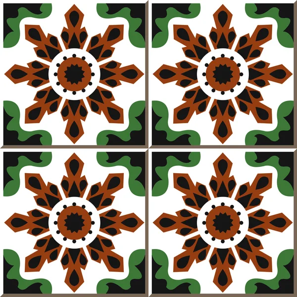 Vintage seamless wall tiles of crystal flower kaleidoscope, Moroccan, Portuguese. — Διανυσματικό Αρχείο