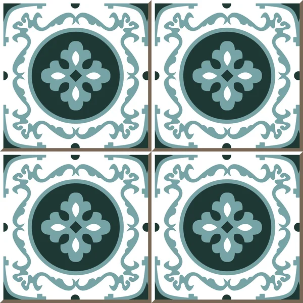 Vintage seamless wall tiles of green round leaf spiral, Moroccan, Portuguese. — Stockvector