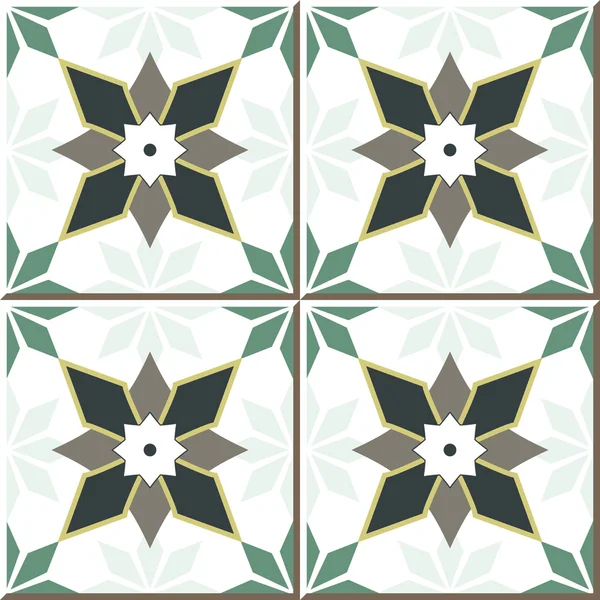 Vintage seamless wall tiles of star flower, Moroccan, Portuguese. — Stock Vector