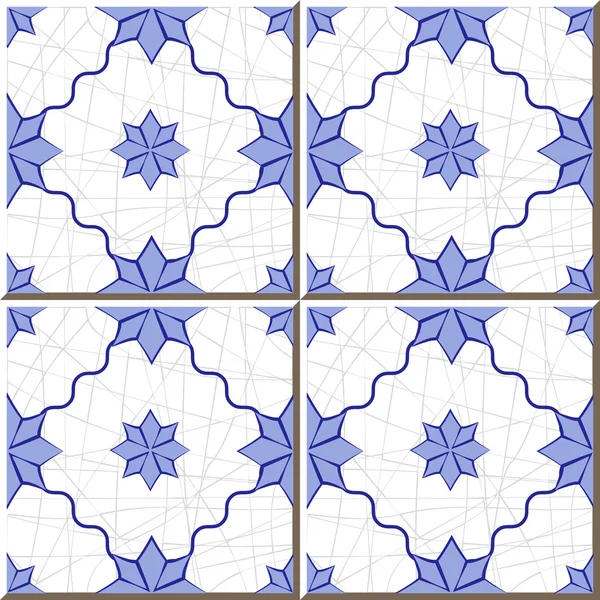Vintage seamless wall tiles of blue star flower, Moroccan, Portuguese. — Διανυσματικό Αρχείο