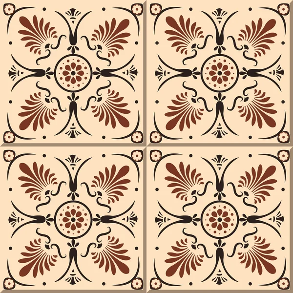 Vintage seamless wall tiles of brown round flower, Moroccan, Portuguese. — ストックベクタ