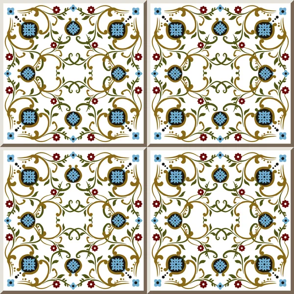 Vintage seamless wall tiles of spiral cross red flower, Moroccan, Portuguese. — 图库矢量图片