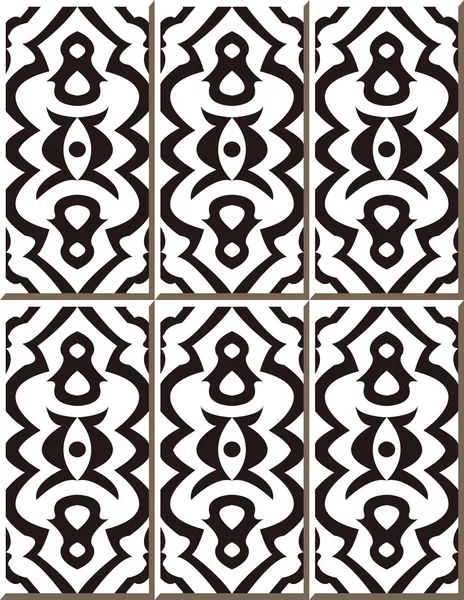 Винтажные безseamless плитки стен черно-белой кривой геометрии, марокканский, португальский . — стоковый вектор