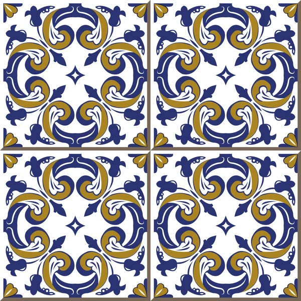 Vintage seamless wall tiles of round spiral flower, Moroccan, Portuguese. — 图库矢量图片