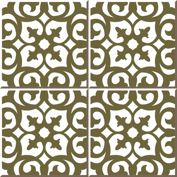 Vintage seamless wall tiles of golden curve flower kaleidoscope, Moroccan, Portuguese.
