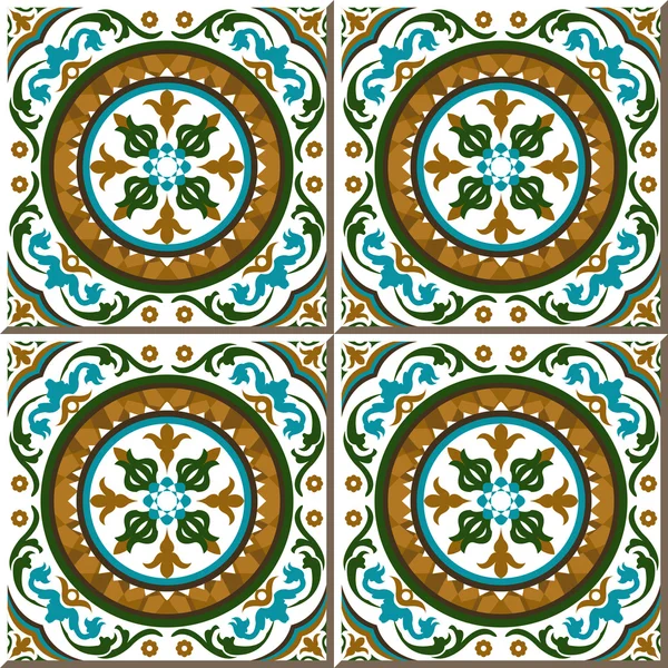 Vintage seamless wall tiles of round spiral flower vine, Moroccan, Portuguese. — Wektor stockowy