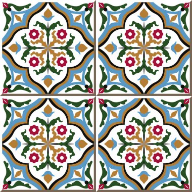 Vintage seamless wall tiles of flower leaf vine, Moroccan, Portuguese.