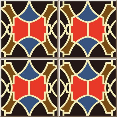 Vintage seamless wall tiles of oval round geometry, Moroccan, Portuguese.