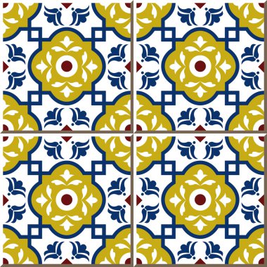 Vintage seamless wall tiles of square cross flower, Moroccan, Portuguese.