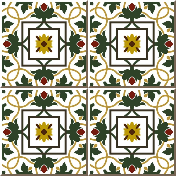 Винтажные безseamless плитки стен из зеленого цветка винограда, марокканский, португальский . — стоковый вектор