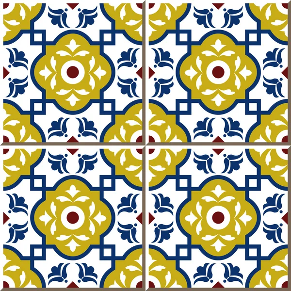 Vintage seamless wall tiles of square cross flower, Moroccan, Portuguese. — Stock Vector