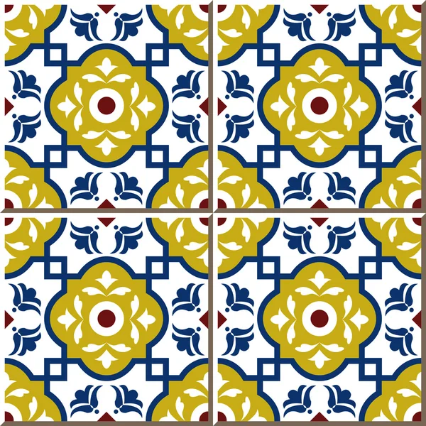 Vintage seamless wall tiles of square cross flower, Moroccan, Portuguese.