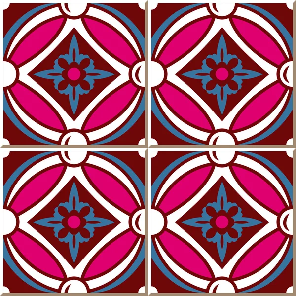 Vintage azulejos de la pared sin costura de rosa flor redonda cruz, marroquí, portugués . — Vector de stock