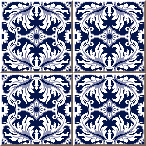 Vintage seamless wall tiles of spiral leaf flower, Moroccan, Portuguese. — ストックベクタ