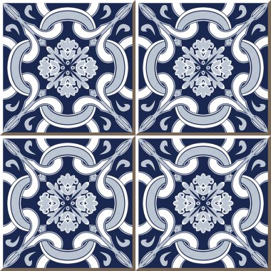 Vintage seamless wall tiles of cross curve kaleidoscope flower, Moroccan, Portuguese.