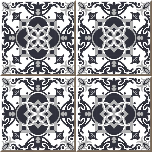 Vintage seamless wall tiles of gray round square cross, Moroccan, Portuguese. — стоковий вектор