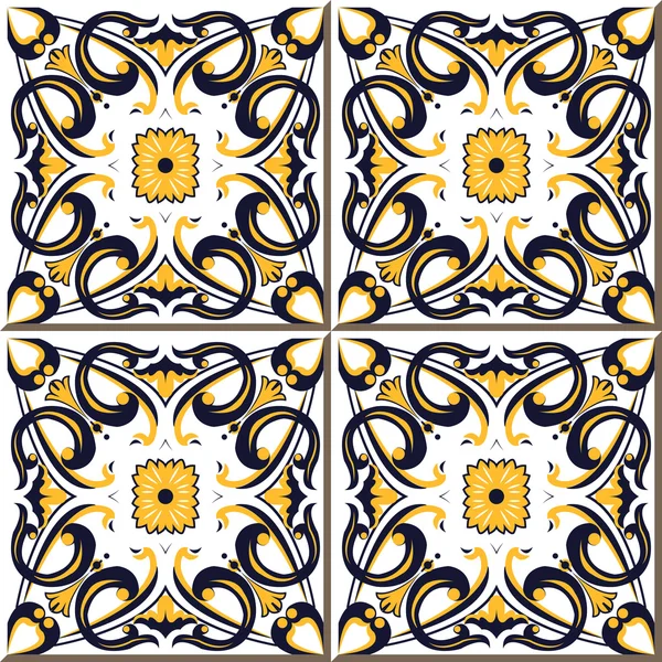 Vintage azulejos de la pared sin costura de espiral redonda flor cuadrada, marroquí, portugués . — Vector de stock