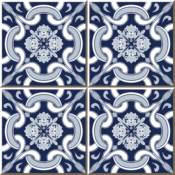 Vintage seamless wall tiles of cross curve kaleidoscope flower, Moroccan, Portuguese. — 스톡 벡터