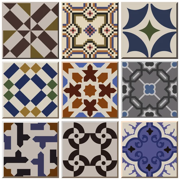 Vintage retro ceramic tile pattern set collection 001 — Stockový vektor