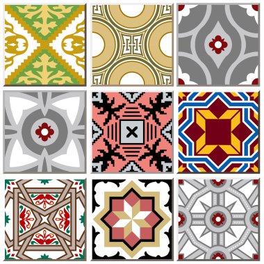 Vintage retro ceramic tile pattern set collection 003