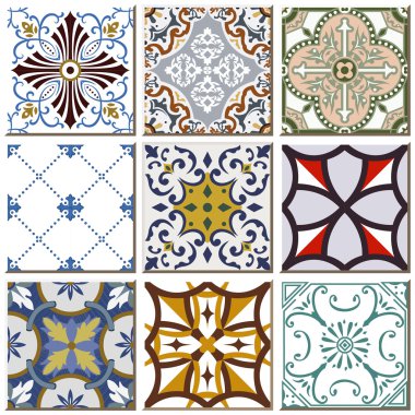 Vintage retro ceramic tile pattern set collection 013