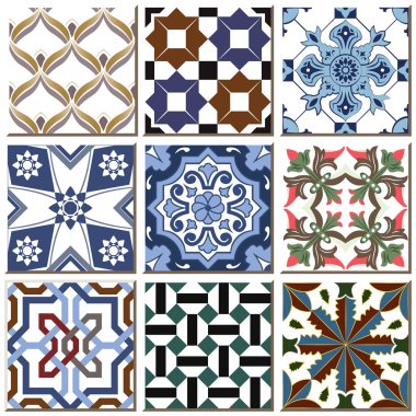 Vintage retro ceramic tile pattern set collection 014 clipart
