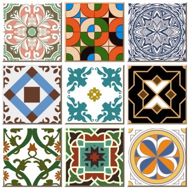 Vintage retro ceramic tile pattern set collection 016