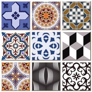 Vintage retro ceramic tile pattern set collection 017