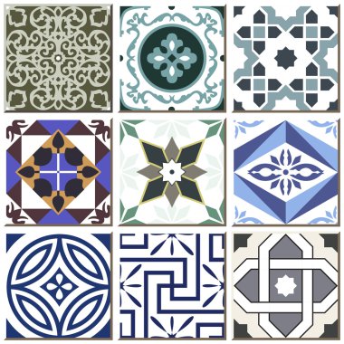 Vintage retro ceramic tile pattern set collection 020