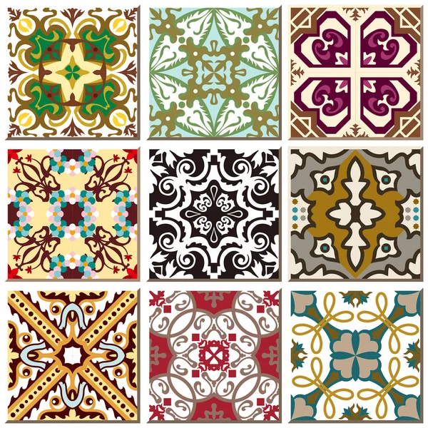 Vintage retro ceramic tile pattern set collection 012 — Stock Vector