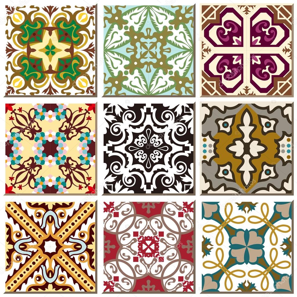 Vintage retro ceramic tile pattern set collection 012