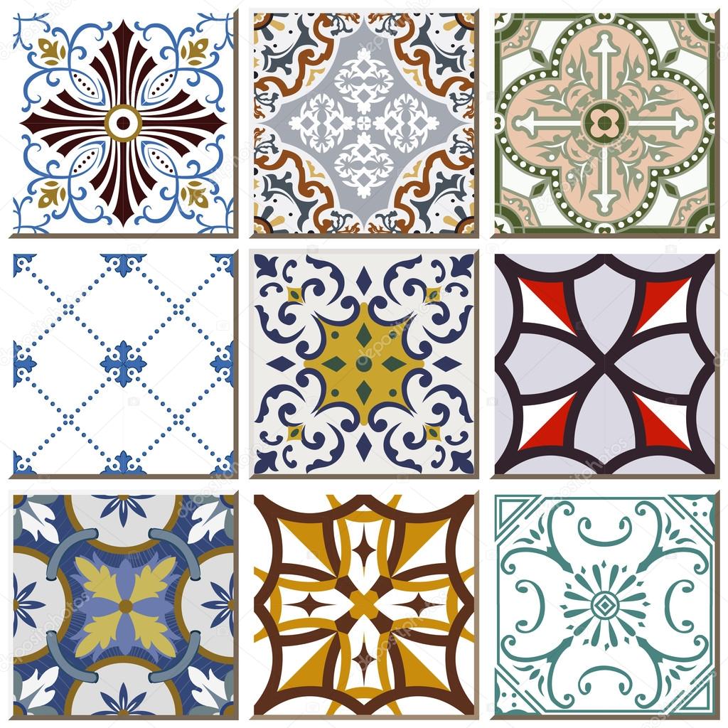 Vintage retro ceramic tile pattern set collection 013