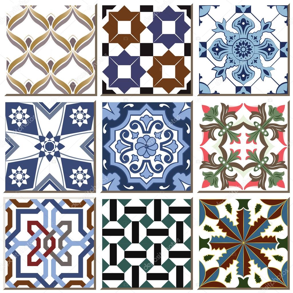 Vintage retro ceramic tile pattern set collection 014