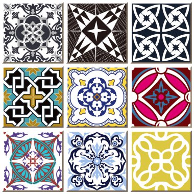 Vintage retro ceramic tile pattern set collection 029 clipart