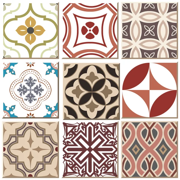 Vintage retro ceramic tile pattern set collection 022 — Stockový vektor