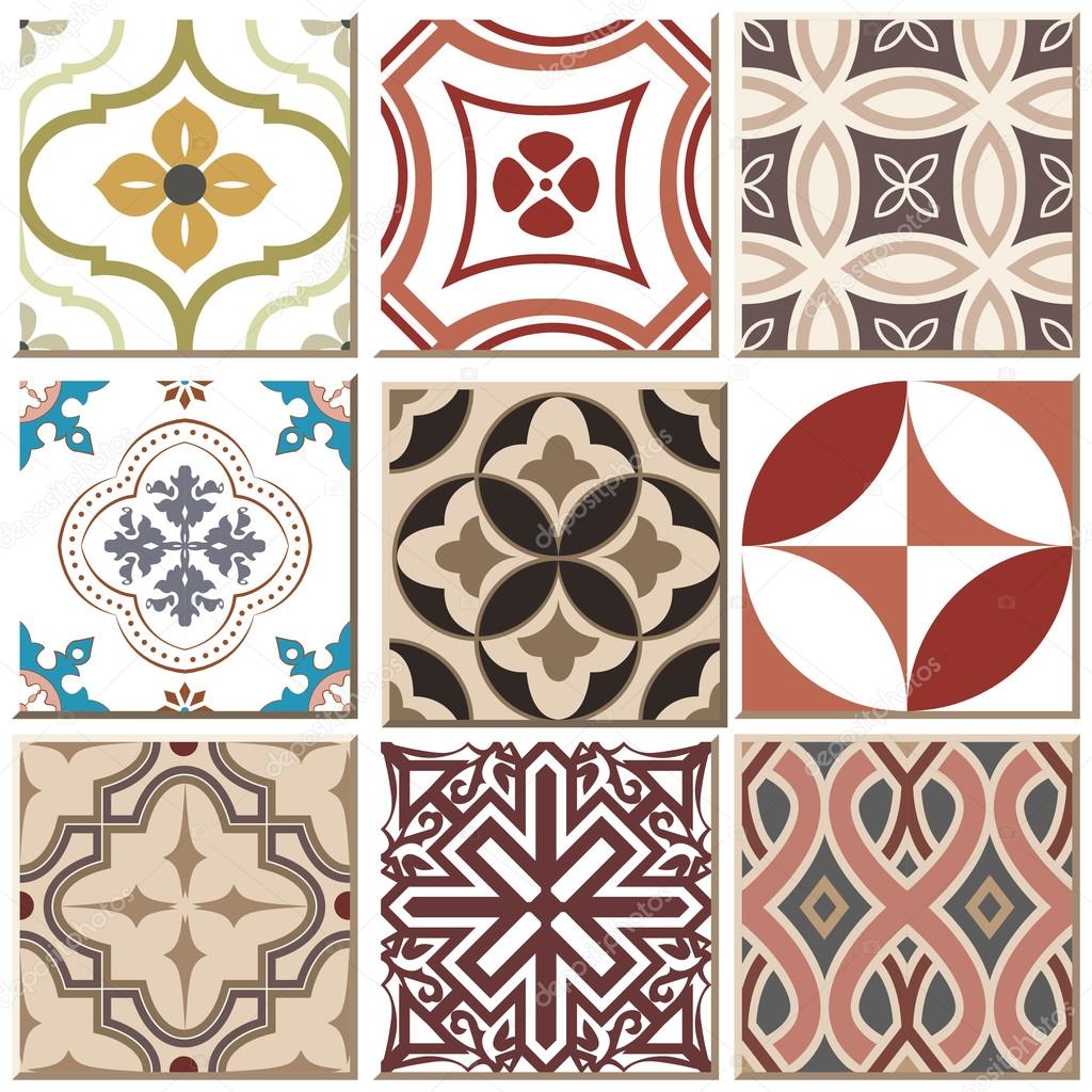 Vintage retro ceramic tile pattern set collection 022