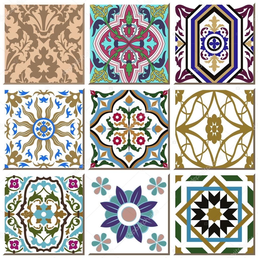 Vintage retro ceramic tile pattern set collection 029