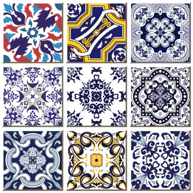Vintage retro ceramic tile pattern set collection 031 clipart