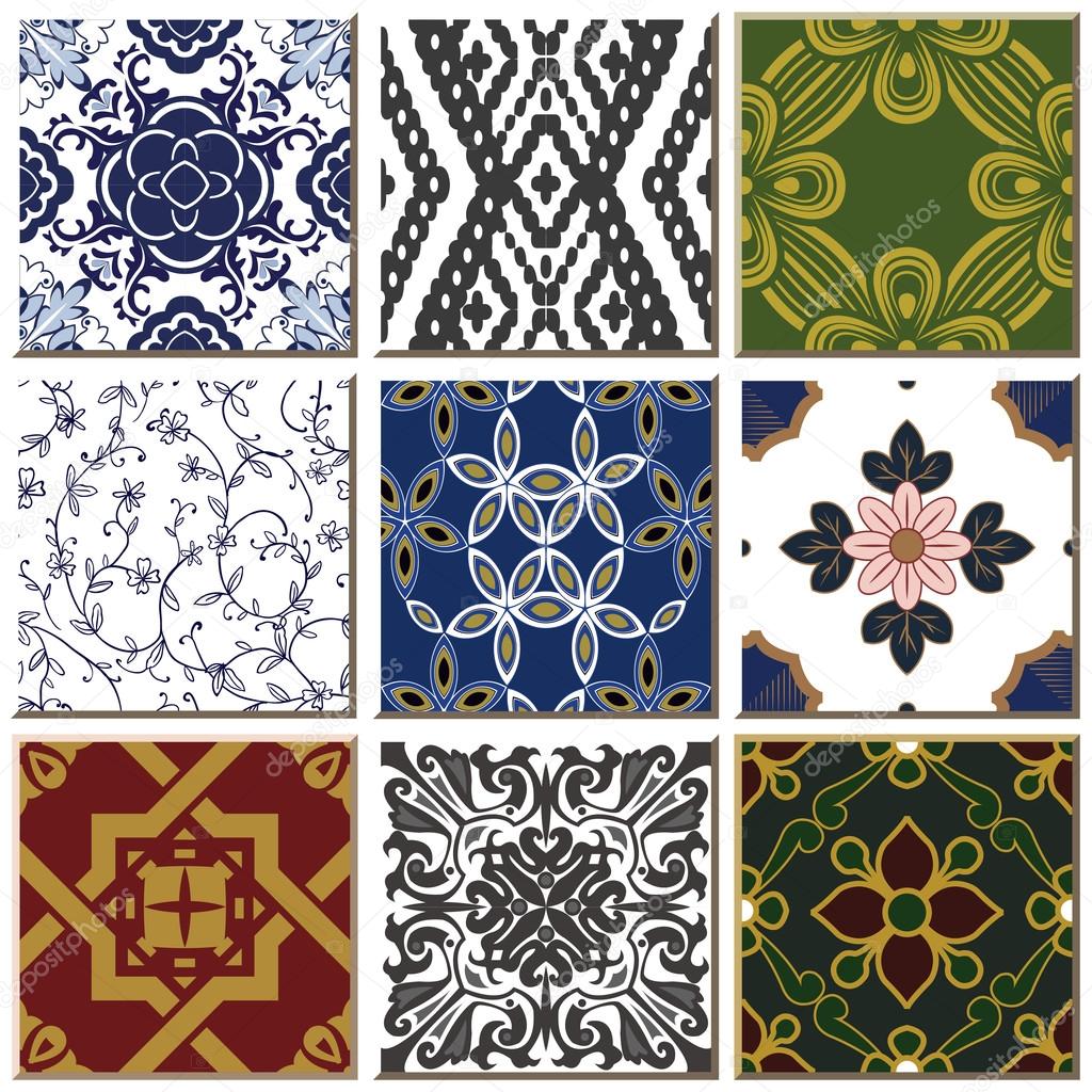 Vintage retro ceramic tile pattern set collection 033