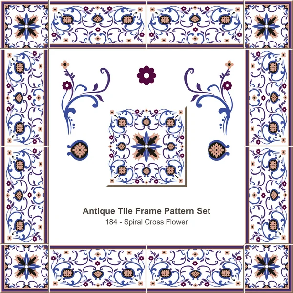 Antique tile frame pattern set_184 Spiral Cross Flower