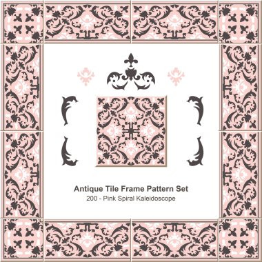 Antique tile frame pattern set_200 Pink Spiral Kaleidoscope